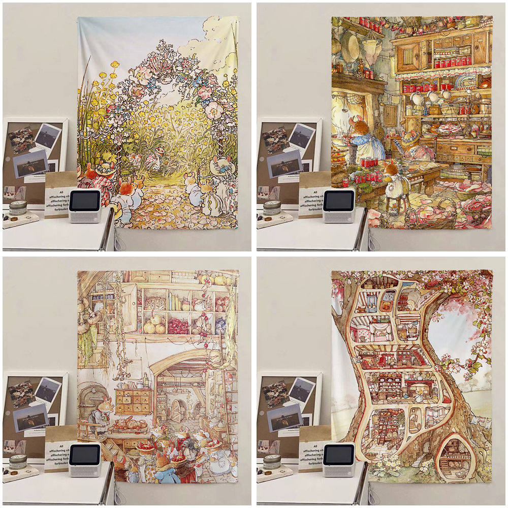 童话插画野蔷薇村的故事墙上挂毯宿舍卧室出租屋装饰遮丑可爱挂布