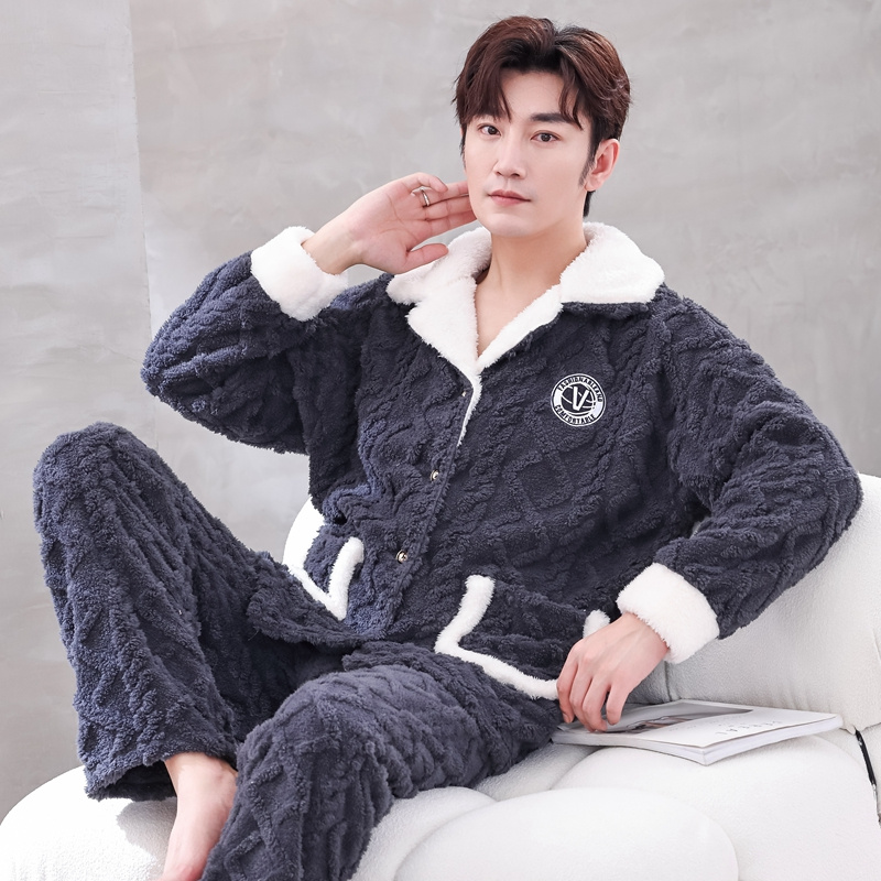 可外穿珊瑚绒睡衣黛岚加厚保暖男