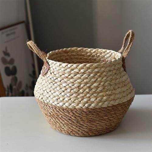 绿植编织筐花盆花篮草绳花筐摆件装饰竹篮圆形可折叠盆套特大北欧
