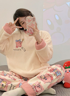 睡衣女冬珊瑚绒韩版学生可爱长袖秋冬季加厚保暖法兰绒大码家居服