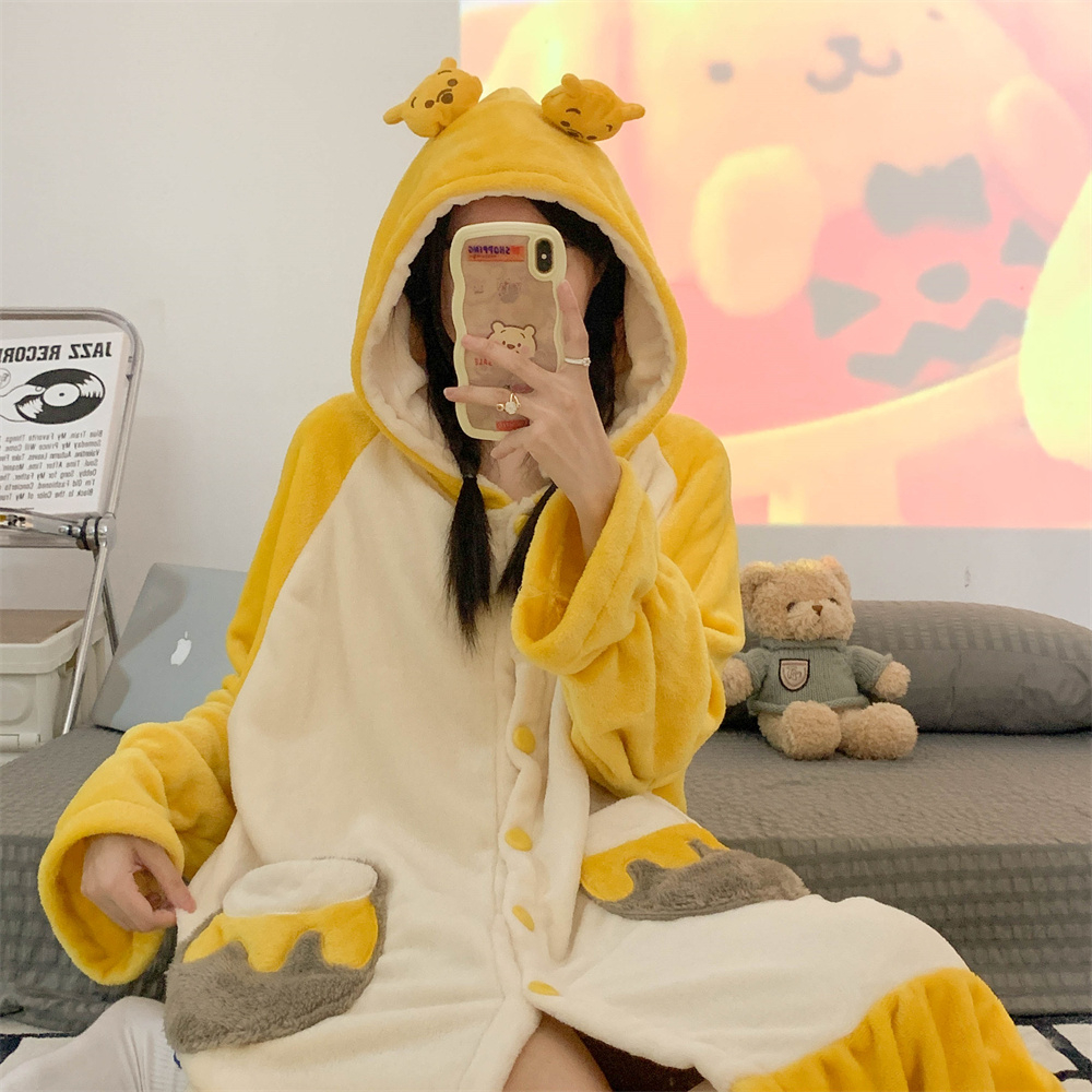 维尼熊睡衣连帽加厚加绒