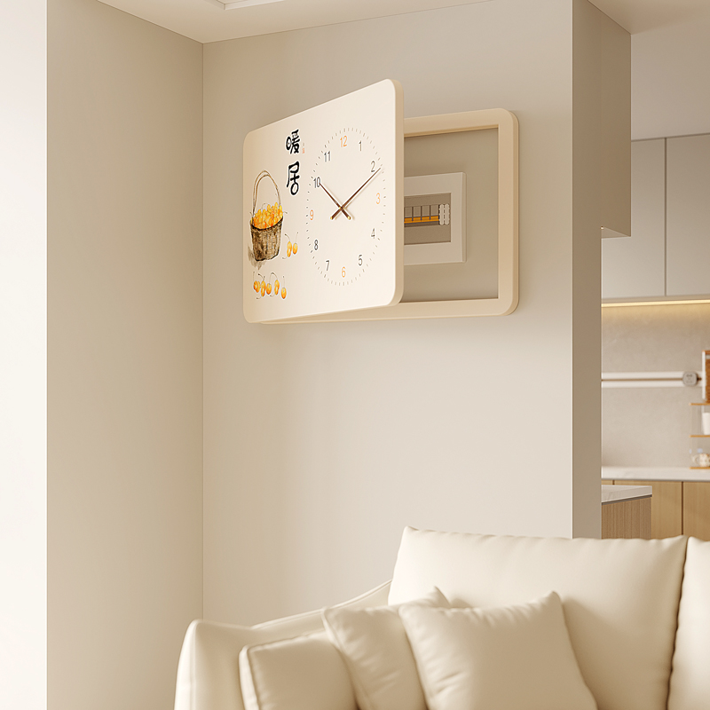 2024新款电表箱装饰画带钟表遮挡弱电箱挂墙多功能配电箱盖板客厅