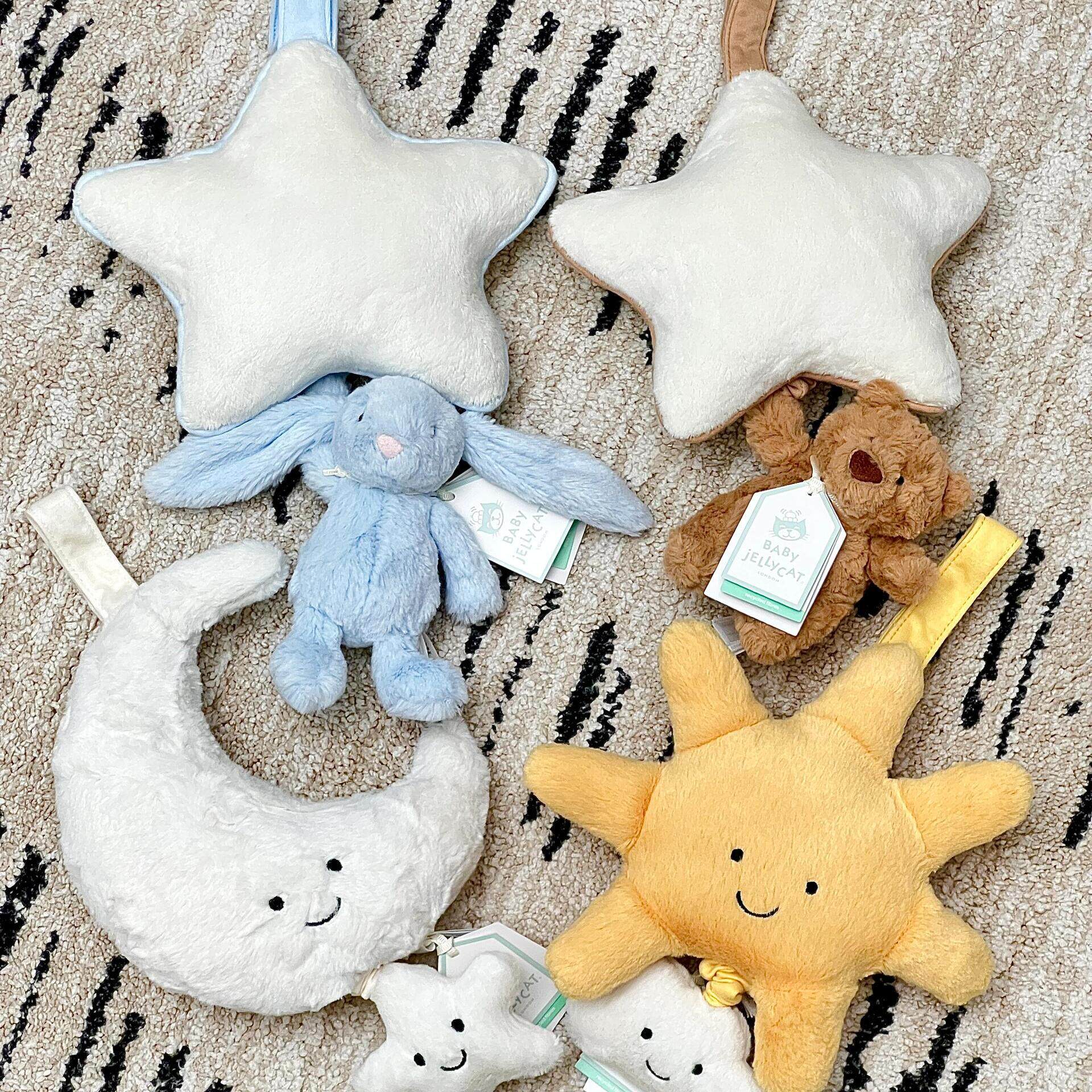 英国jELLYCAT太阳月亮八音盒拉铃邦尼兔星星拉铃毛绒玩具安抚玩偶