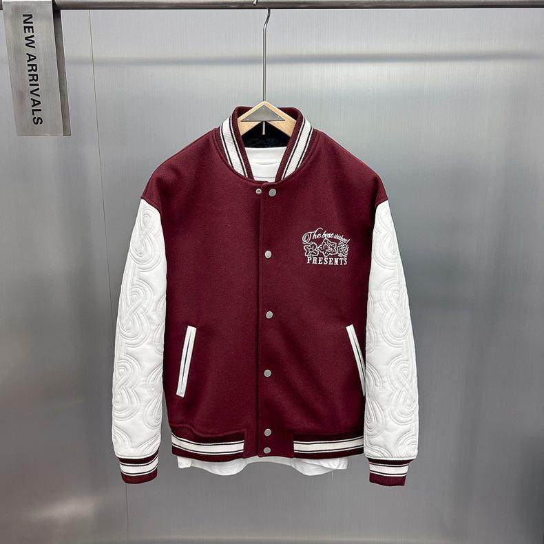 新春红色男装潮牌刺绣拼色夹克男士时尚棒球服外套潮流B2BCF1104