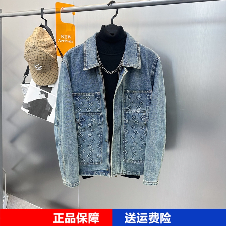 2025秋季新款男装潮流多口袋拼接水洗做旧牛仔夹克外套BWBJD3978