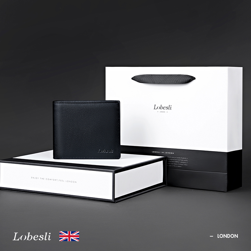 lobesli真皮男士短款牛皮钱包