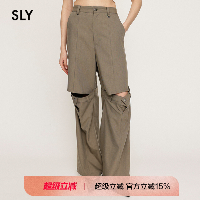 SLY 2025夏季新品镂空开口笑阔腿裤解构设计休闲裤030ISR31-2471