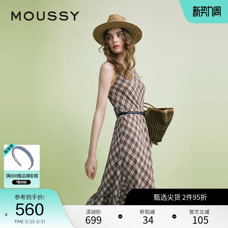 MOUSSY 夏季复古港风菱格纹无袖连衣裙女028ISA33-3