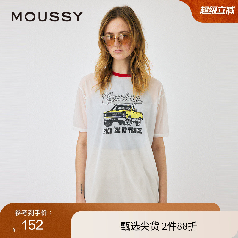 moussy复古街头风印花微透T恤