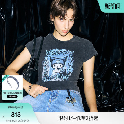 moussy&酷洛米合作款 春季甜酷修身短袖T恤010IAF01-5381