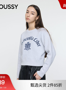 moussy 2025秋季新品文艺休闲风徽章字母套头针织衫010IA274-7281