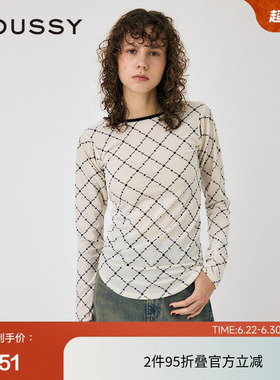 moussy 春季复古港风设计感菱格纹内搭上衣010HAA80-8561