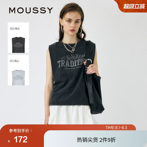 moussy 夏季街头做旧印花坎肩背心无袖T恤010IS290-8671