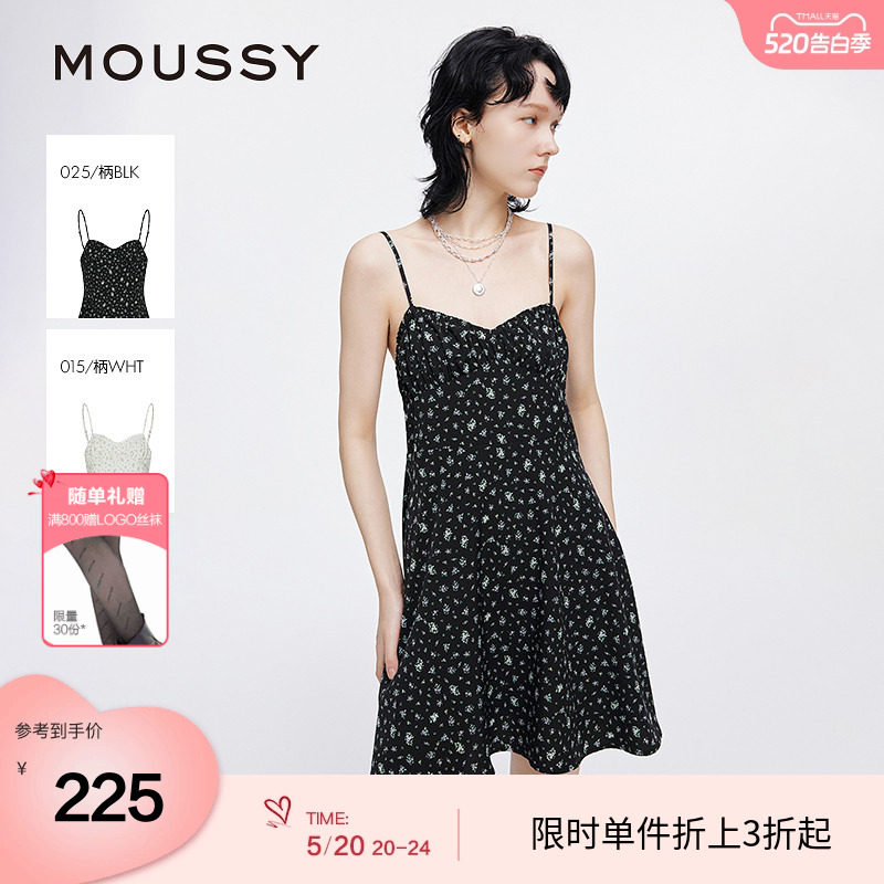 moussy 2025夏季新品波嘻风茶歇裙碎花吊带连衣裙女028