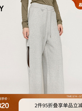 SLY 春季侧面心机镂空卫裤松紧宽松休闲裤030ISR81-0801