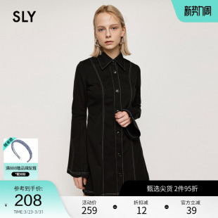 连衣裙030FAZ33 SLY奥莱春季 气质西装 修身 3820 微喇叭开叉长袖