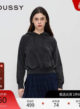 moussy 秋季新品美式复古运动风短款连帽卫衣028HAZ80-0861