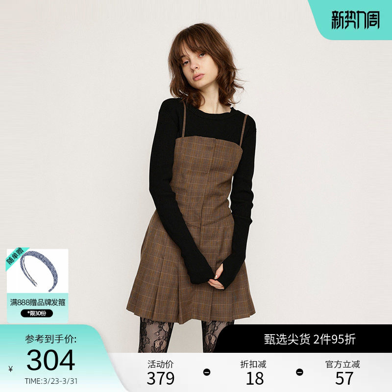 SLY 春季法式赫本风多穿法百褶吊带连衣裙030HAR33-57