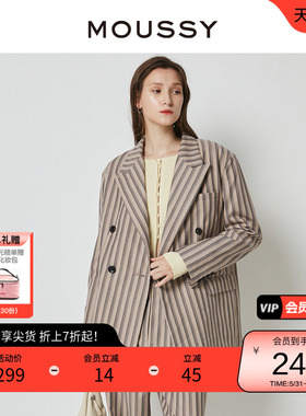 MOUSSY 春季通勤风宽肩廓形条纹西装外套女C28GAZ30-0250