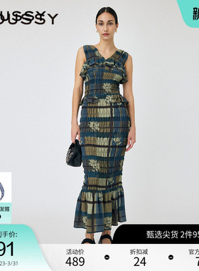 moussy 春季法式设计感荷叶边重工连衣裙女010HAH33-5061