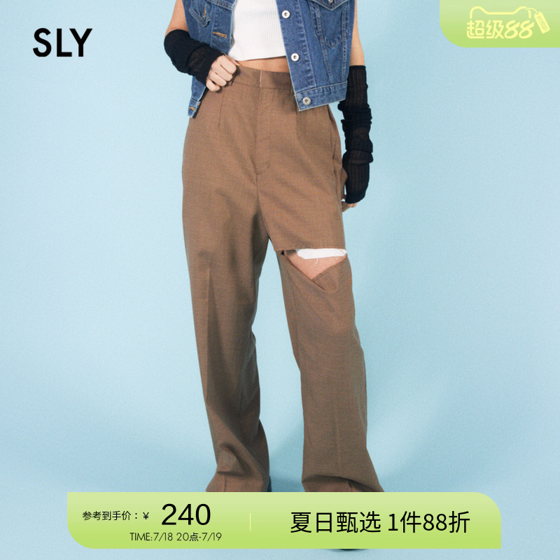 高腰sly长裤休闲裤休闲裤破洞
