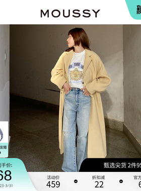 MOUSSY 春季简约风廓形长款格纹毛呢大衣女C28GA230-0020