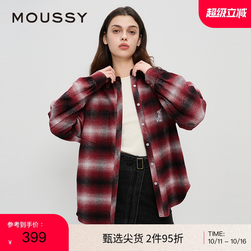 moussy 2024秋季新品美式复古街头感情侣款长袖衬衫028HAZ30-1011
