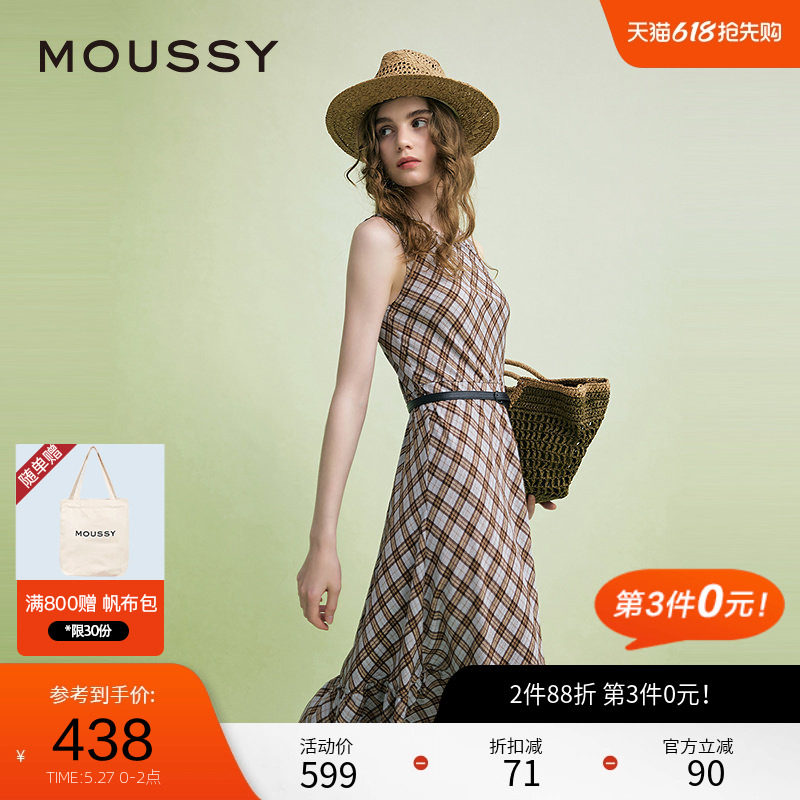 MOUSSY 夏季复古港风菱格纹无袖连衣裙女028ISA33-3