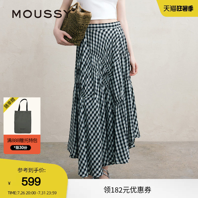 MOUSSY 夏季文艺感不规则格纹半身裙女028ISA30-3021