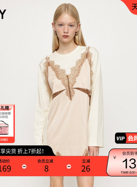 SLY 春季拼接蕾丝镂空垂感T恤连衣裙女038GAZ83-4080