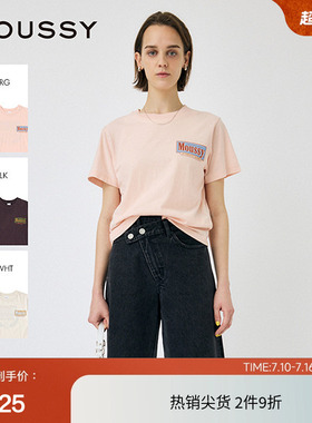 moussy 夏季美式复古做旧LOGO宽松短袖T恤010IS290-4771