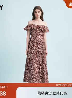 SLY 夏季新品海边度假风优雅碎花一字肩连衣裙038JSX33-1004