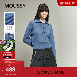 MOUSSY 冬季温柔学院风系带翻领毛针织衫女028IAZ70-2721