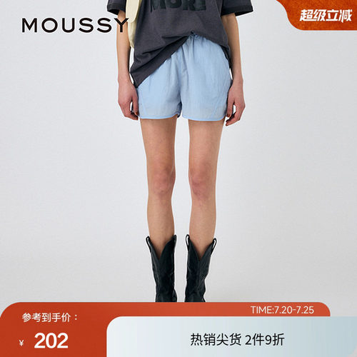 MOUSSY 2025夏季新品休闲运动户外风松紧短款休闲裤010IS631-3051