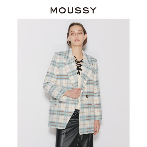 MOUSSY 春季复古格纹廓形毛呢西装外套女C28GA730-0000