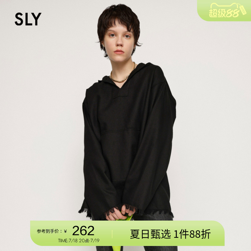 sly韩版下摆流苏连帽休闲衬衫