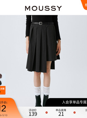 MOUSSY 春季非正式学院风不对称下摆半身裙028GAZ30-6020
