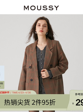 MOUSSY 春季复古英伦学院风格子西装外套女010GSH30-1160