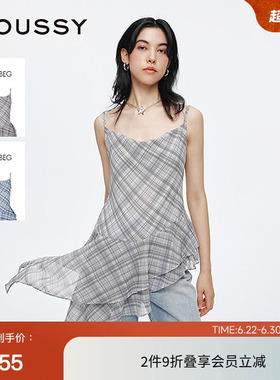moussy 2025夏季新品不规则下摆时尚格纹修身吊带衫028ISA33-4091
