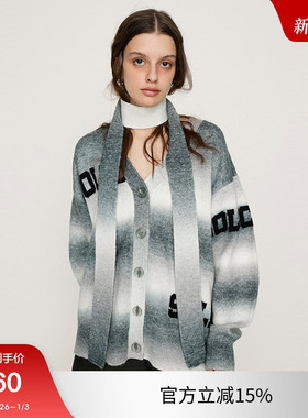 SLY 2025春季渐变条纹刺绣宽松软糯针织开衫女030ISY70-0441