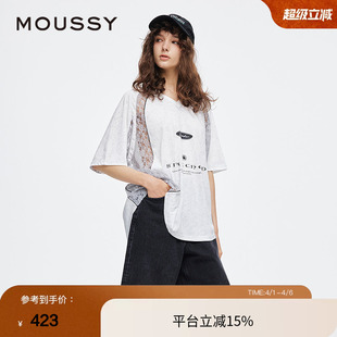 蕾丝拼接V领宽松篮球服印花T恤028ISA90 2921 夏季 moussy