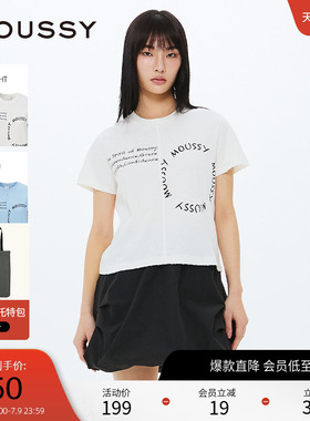 MOUSSY 春季不对称字母LOGO印花短袖T恤女028ISA90-2191