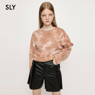 T恤女038GAL90 SLY 短款 扎染风字母刺绣甜酷长袖 4020 春夏新品