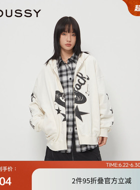 moussy 春季美式复古摇滚音符印花卫衣外套028HAZ90-2231