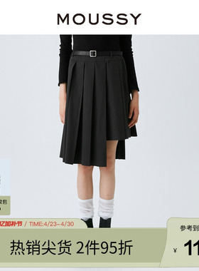 MOUSSY 春季非正式学院风不对称下摆半身裙028GAZ30-6020