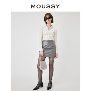 光泽感皮革摇滚风迷你半身裙女010GAG30 新品 7320 春季 MOUSSY