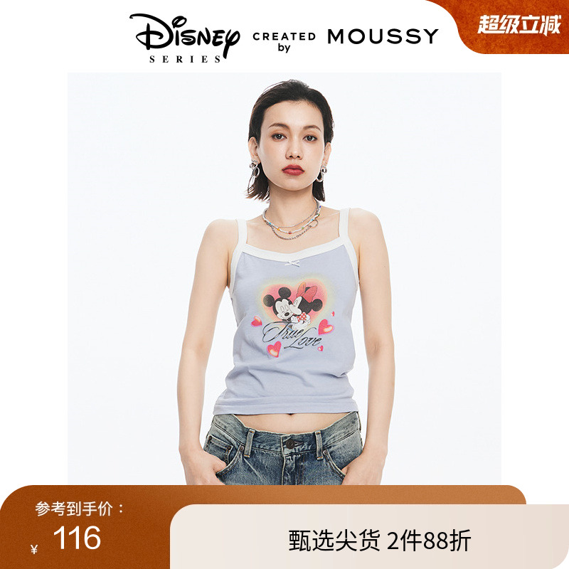 moussy爱心米奇米妮撞色小吊带