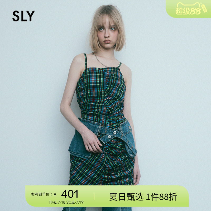 SLYY2K复古怀旧格纹吊带连衣裙
