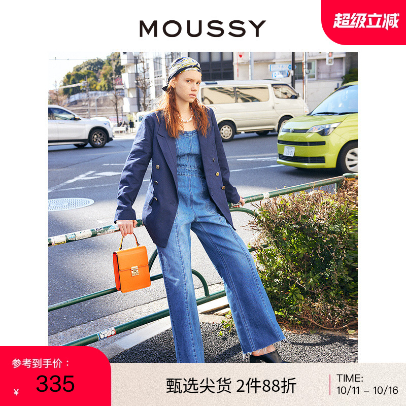 MOUSSY 冬季新品水洗吊带口袋休闲牛仔连体裤女010GSK11-0250