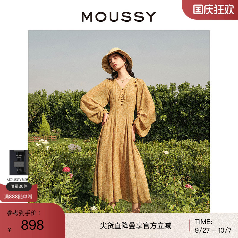 moussy 夏季新款南法度假风碎花气质浪漫连衣裙028ISX33-3711